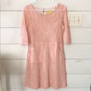 Anthropologie Maeve Blush Lace Dress, Size Small